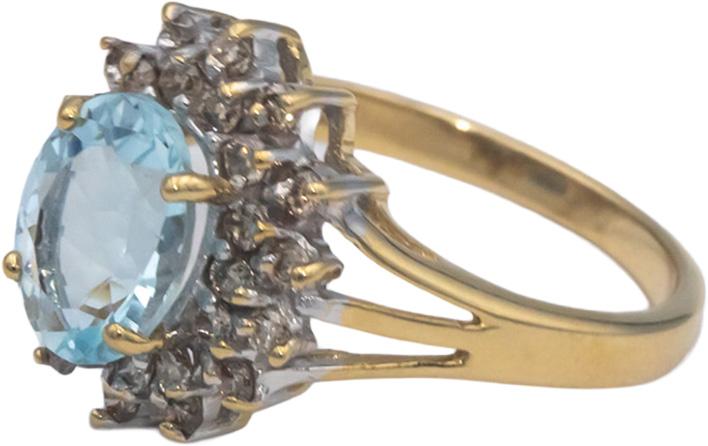 14k Yellow & White Gold 1.83CT Diamond and Aquamarine Halo Ring Size 7