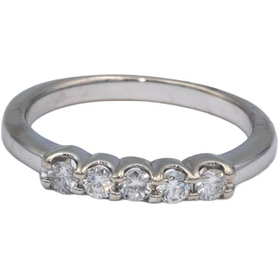 18k White Gold 0.30CT VS Round Cut Diamond Five Stone Band Ring Size 6.25