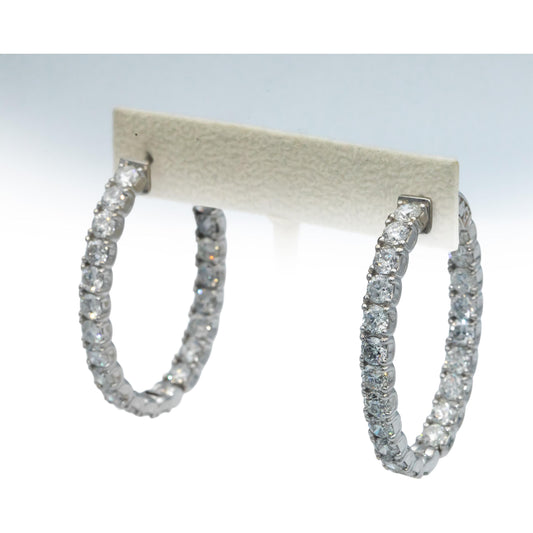 18k White Gold Round Cut Diamond Inside Out Oval Hoop Earrings 13.96CT