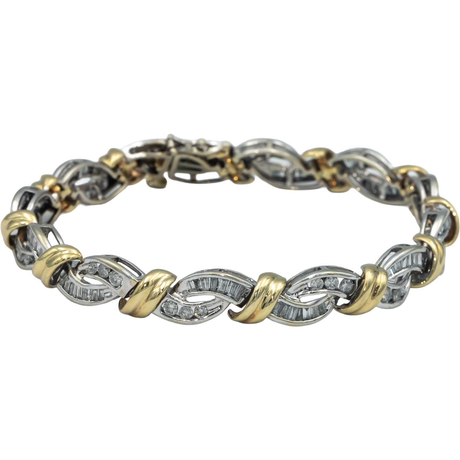 10k White & Yellow Gold Diamond Fancy Link Bracelet 3.0CT