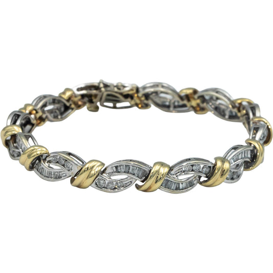 10k White & Yellow Gold Diamond Fancy Link Bracelet 3.0CT
