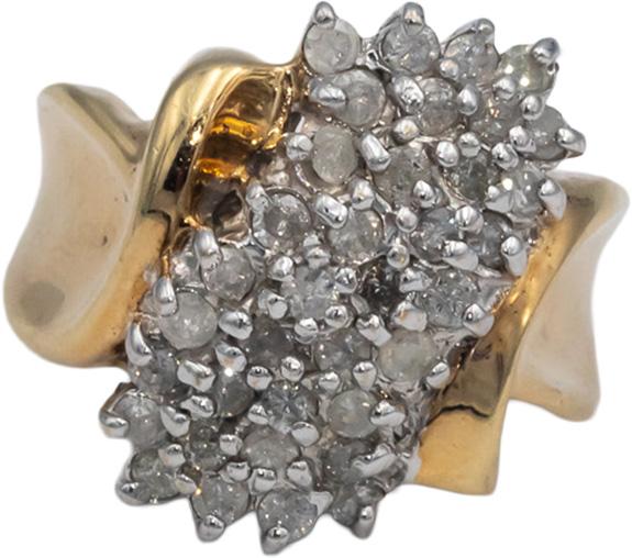 10k White and Yellow Gold Round Diamond Cluster Cocktail Ring 1.0CT Size 7