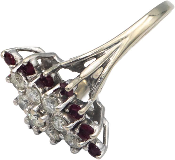 14k White Gold 1.50CT Diamond and Ruby Cluster Cocktail Ring Size 9.5