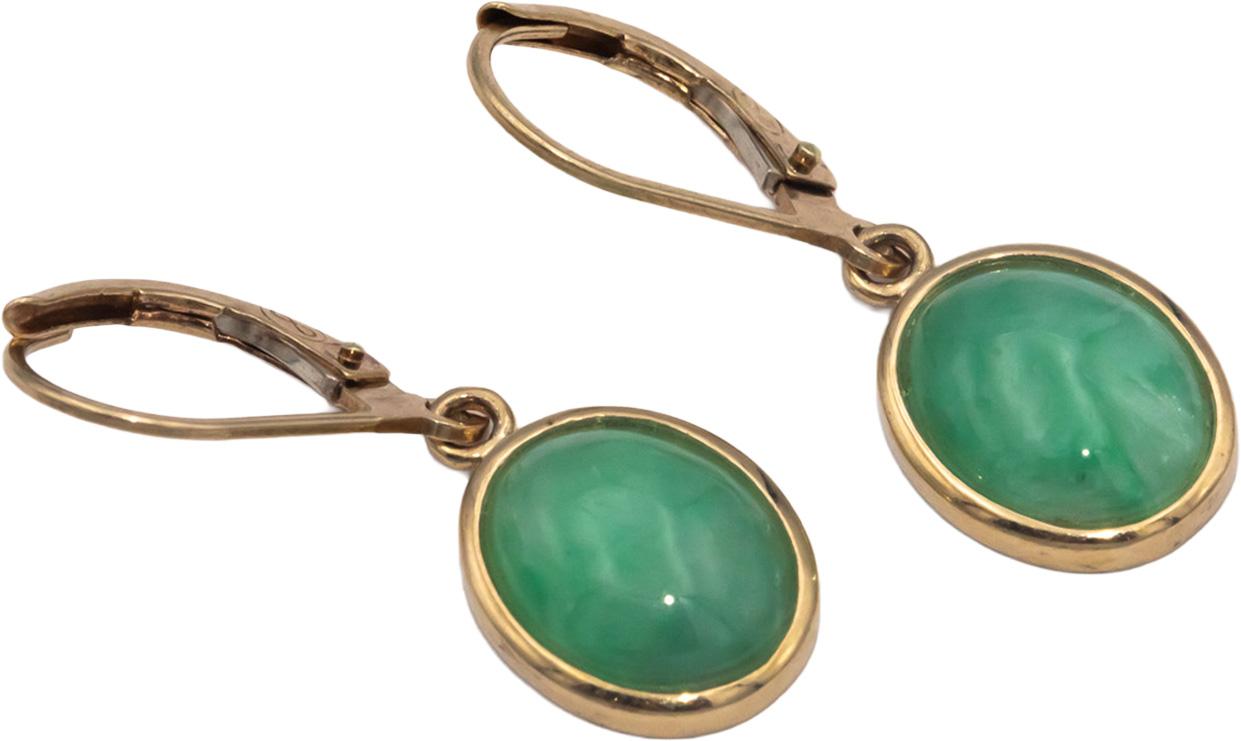 14k Yellow Gold 3.0CT Cabochon Cut Emerald Drop Dangle Earrings