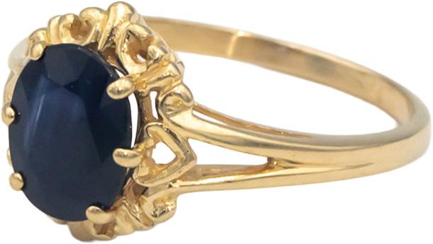 14k Yellow Gold 1.75CT Oval Cut Blue Sapphire Solitaire Ring Size 7.75