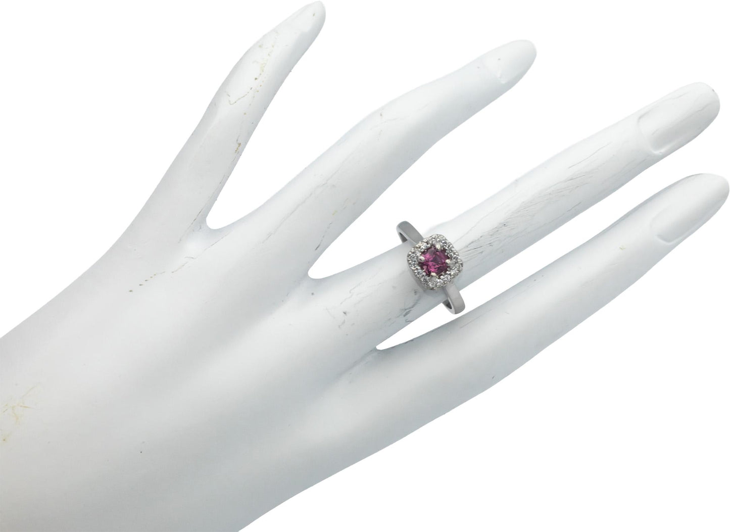14k White Gold 0.68CT Diamond and Pink Sapphire Square Halo Ring Size 5