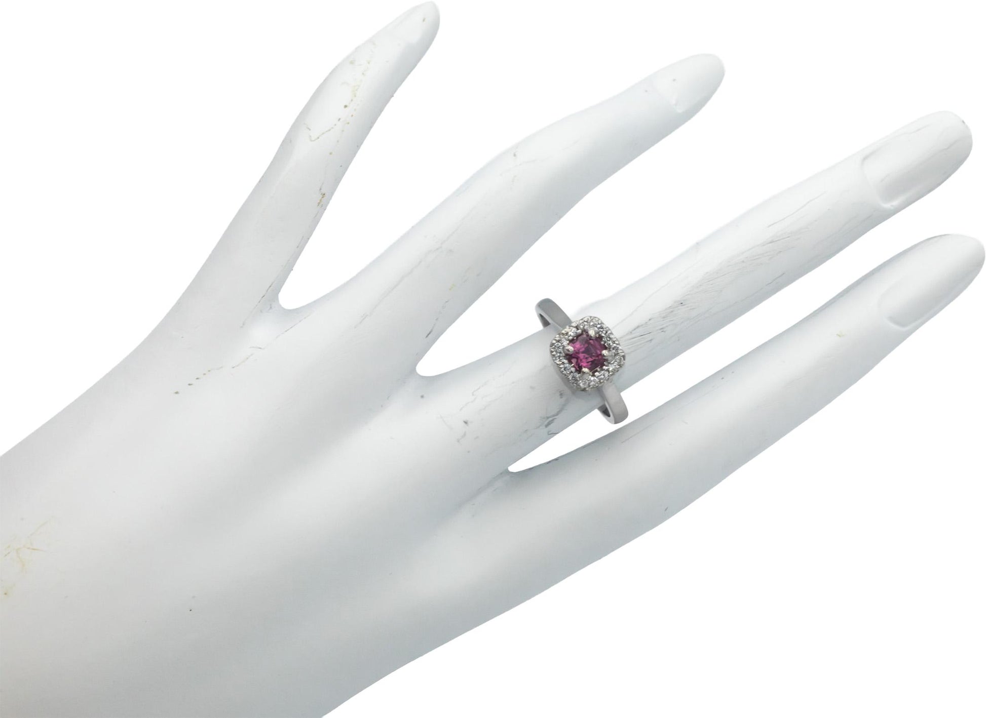 14k White Gold 0.68CT Diamond and Pink Sapphire Square Halo Ring Size 5