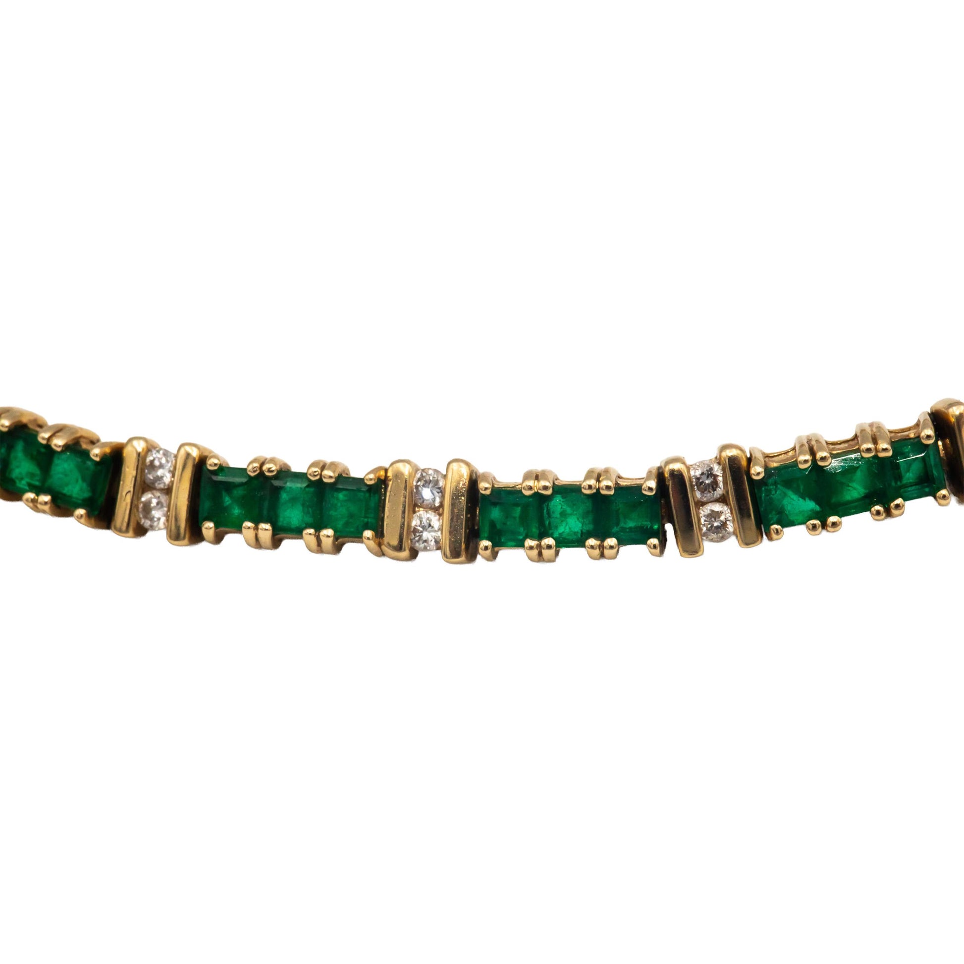 14k Yellow Gold 3.50CT Diamond and Emerald Tennis Bracelet