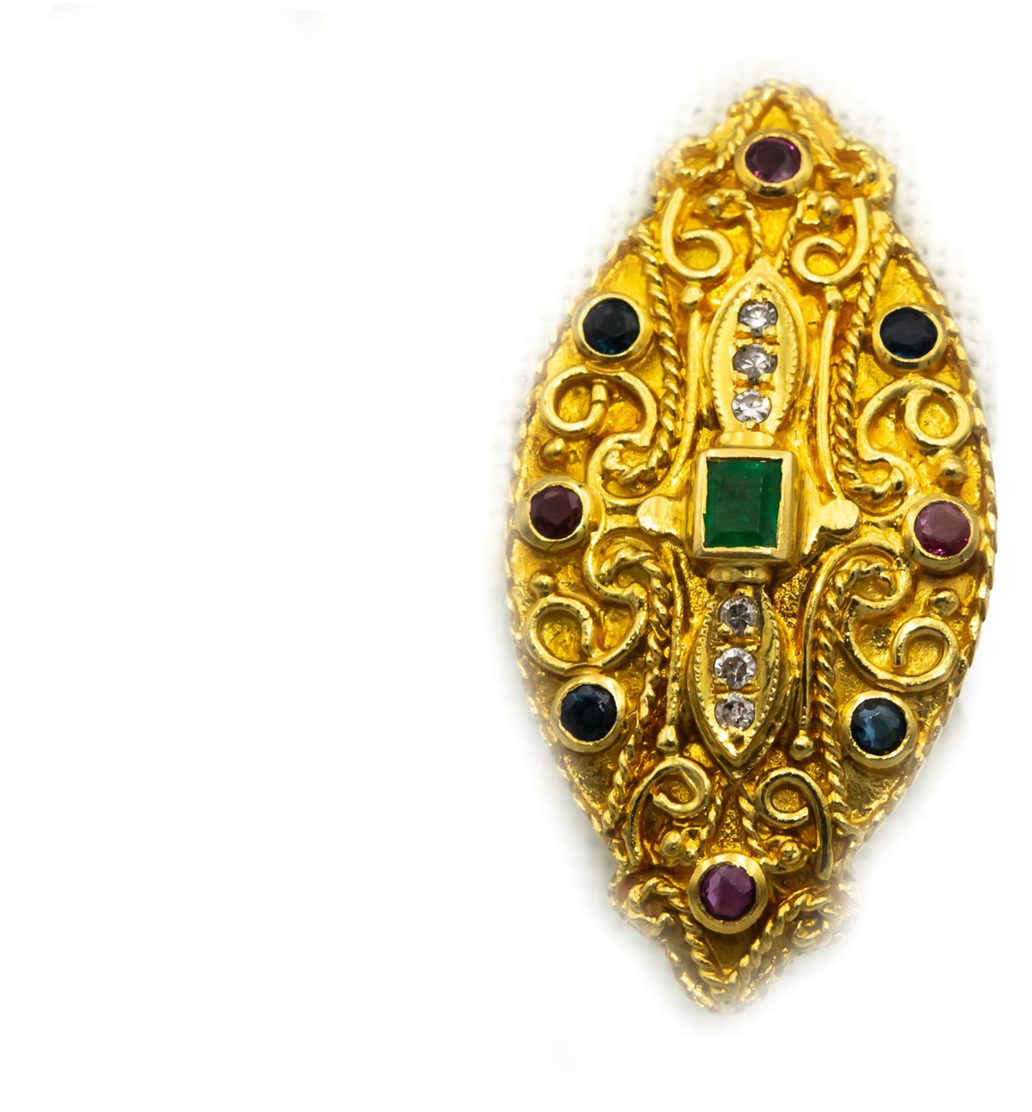 18k Yellow Gold Diamond Ruby Emerald Sapphire Earrings 1.20CT