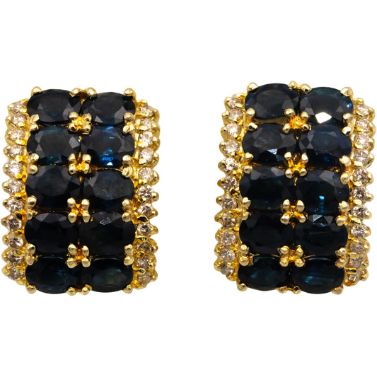 14k Yellow Gold 8.0CT Diamond and Sapphire Cluster Curved Earrings