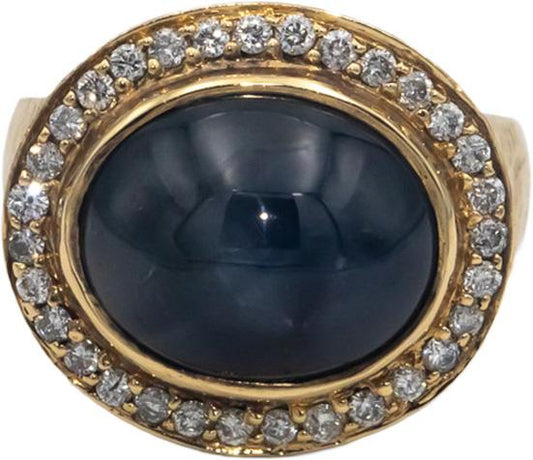 14k Yellow Gold 10.0CT Diamond and Cabochon Sapphire Cocktail Ring Size 6.25