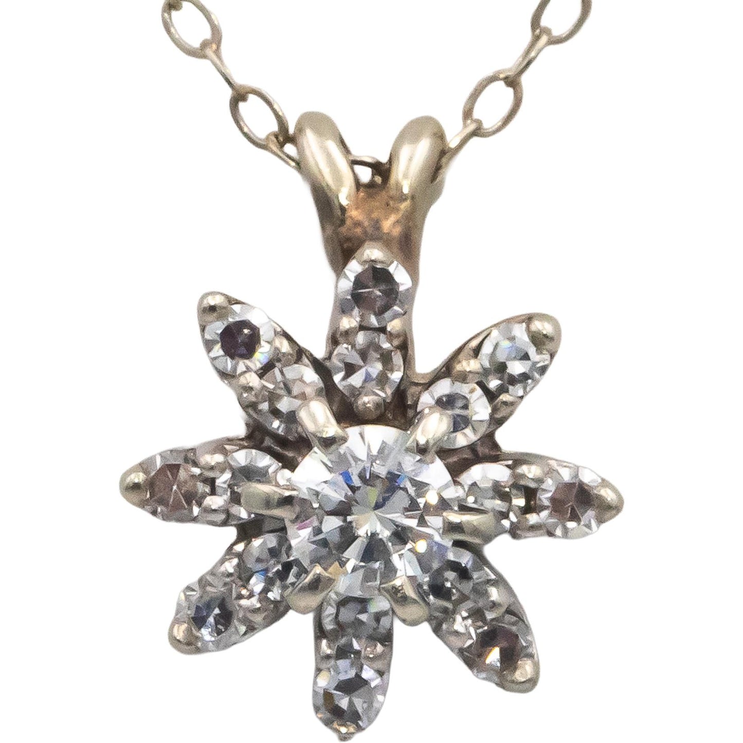 14k White Gold Diamond Cluster Burst Pendant Necklace 0.70CT w/ 0.25CT Center