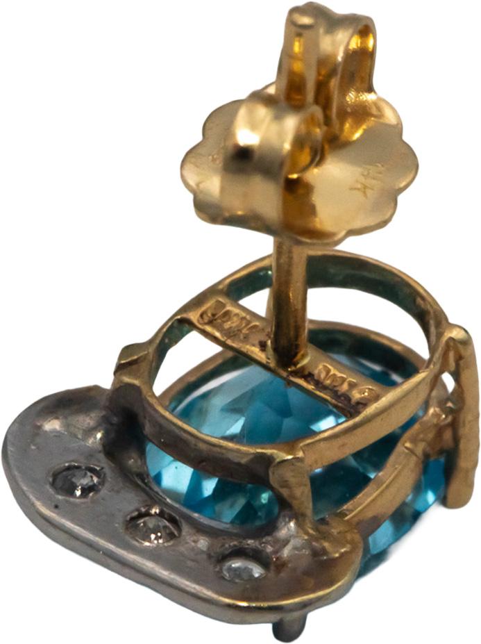 14k Yellow & White Gold Diamond and Blue Topaz Stud Earrings 3.10CT