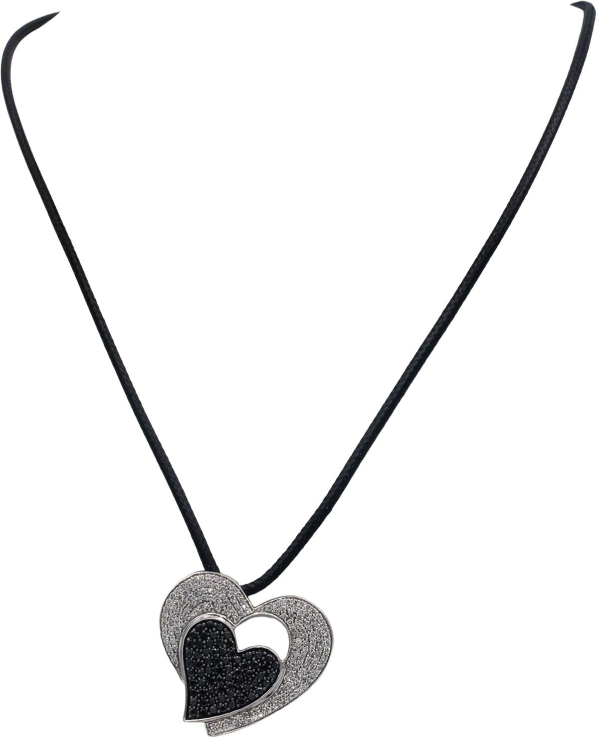 14k White Gold White and Black Diamond Cluster Heart Pendant Necklace 1.90CT