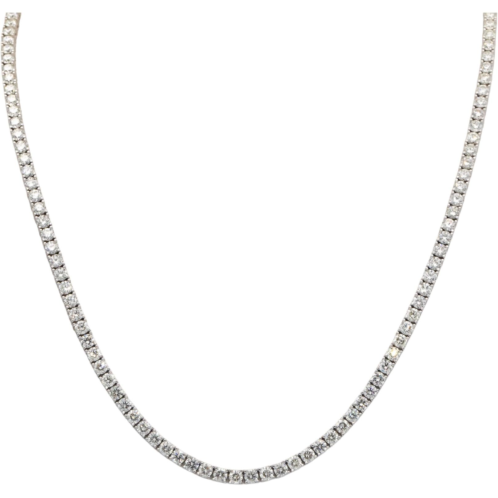 14k White Gold VS Round Cut Diamond Tennis Necklace 20.5" Long 20.52CT