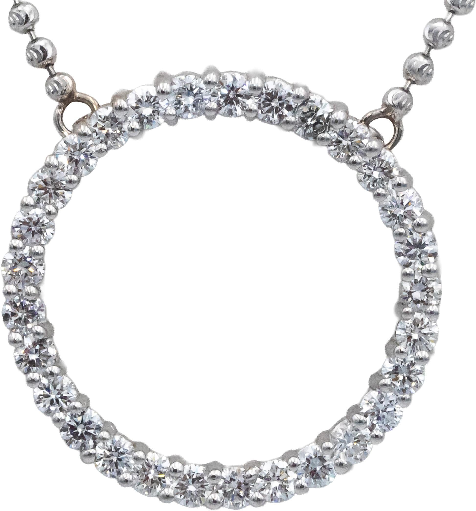 14k White Gold 2.50CT Round Cut Lab Grown Diamond Fixed Circle Pendant Necklace