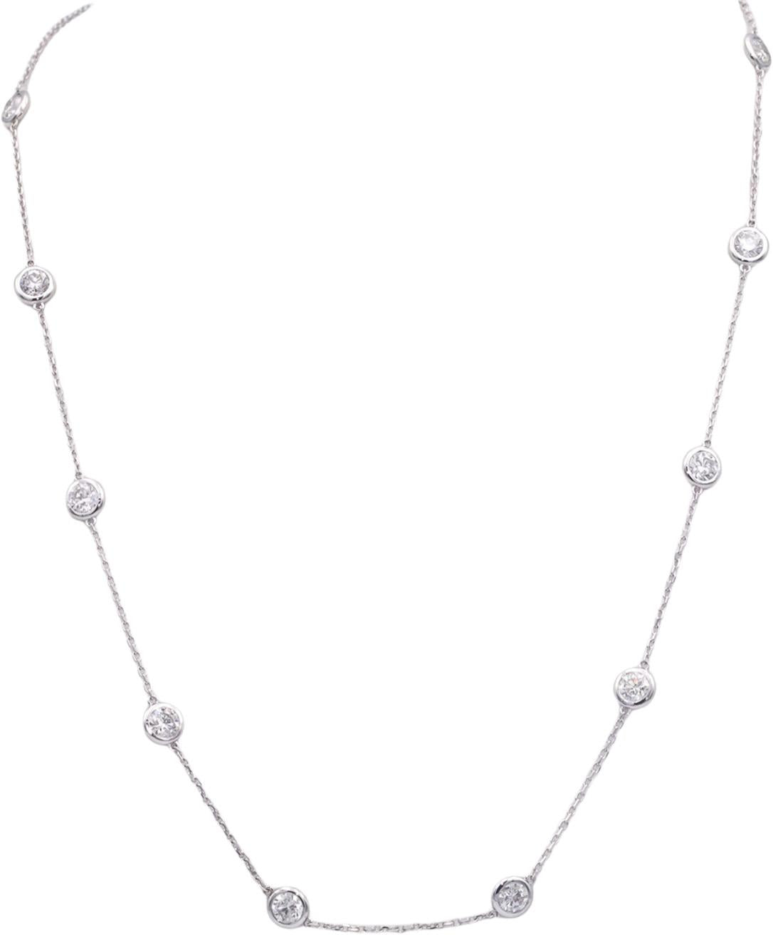 14k White Gold 3.13CT Round Cut Diamond By The Yard Chain Necklace