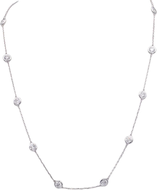 14k White Gold 3.13CT Round Cut Diamond By The Yard Chain Necklace