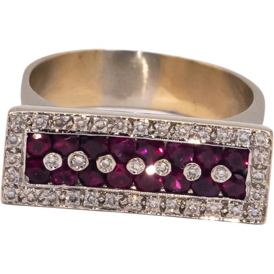 Retro 18k Yellow Gold 0.90CT Diamond and Ruby Ring Size 9.5