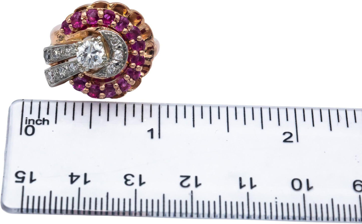 Vintage Antique Retro 14k Rose Gold 1.30CT Diamond and Ruby Ring w/ .55CT Center
