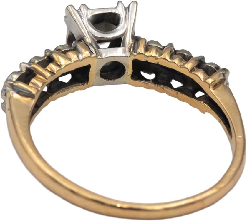 Antique Vintage 14k White & Yellow Gold 0.25CT Round Cut Diamond Ring Size 8.25