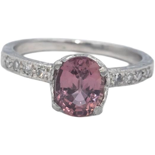 Antique Vintage Platinum 1.83CT Diamond and Pink Sapphire Ring Size 5.75