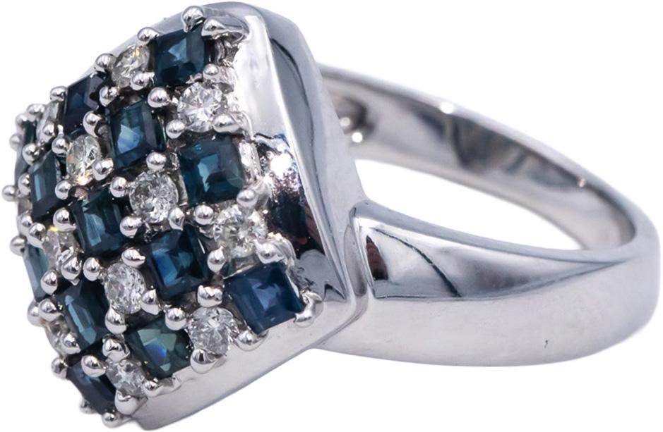 14k White Gold Diamond and Blue Sapphire Checkerboard Ring 1.08CT Size 7.25