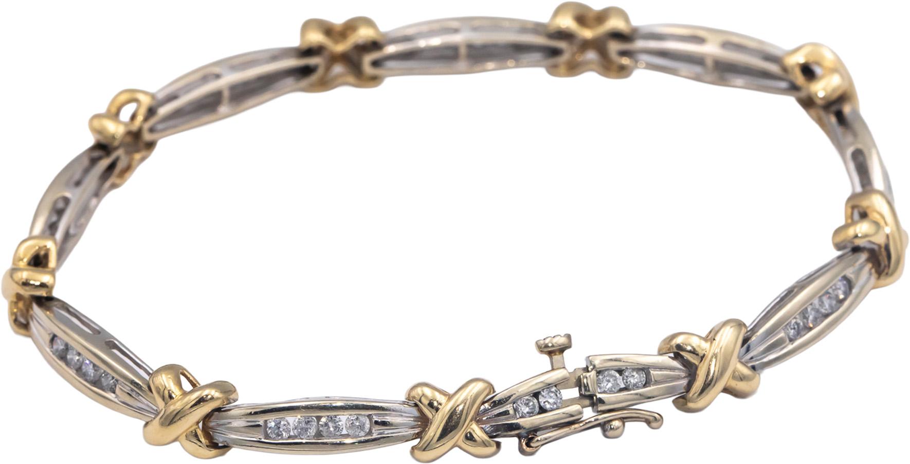 14k White & Yellow Gold 1.0CT Round Cut Diamond Fancy Link Bracelet