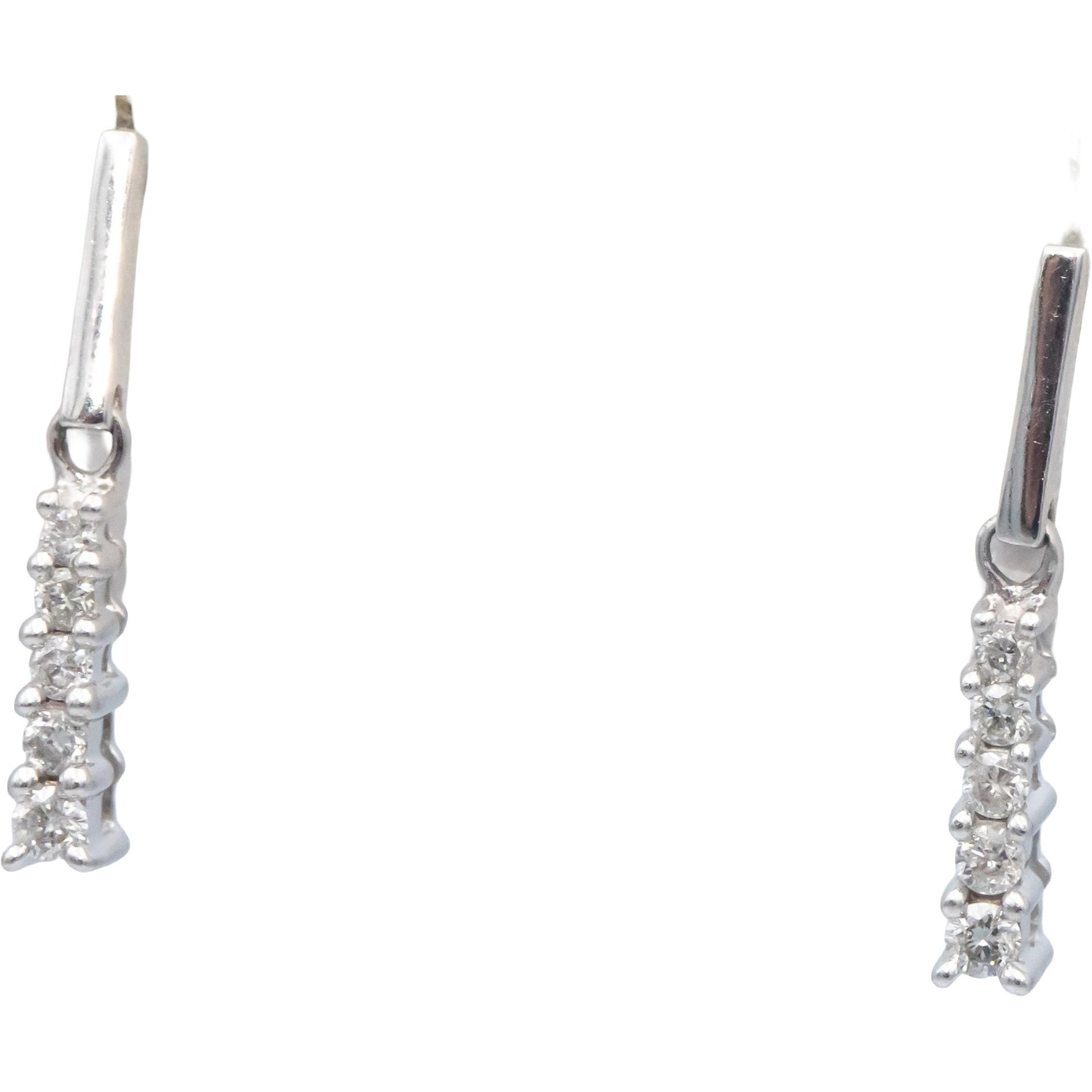 14k White Gold 0.22CT Round Cut Diamond Drop Dangle Stud Earrings