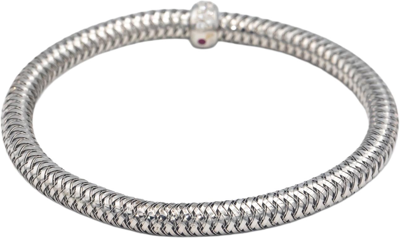 ROBERTO COIN 18k White Gold Primavera Flexible Bracelet w/ Diamond Station