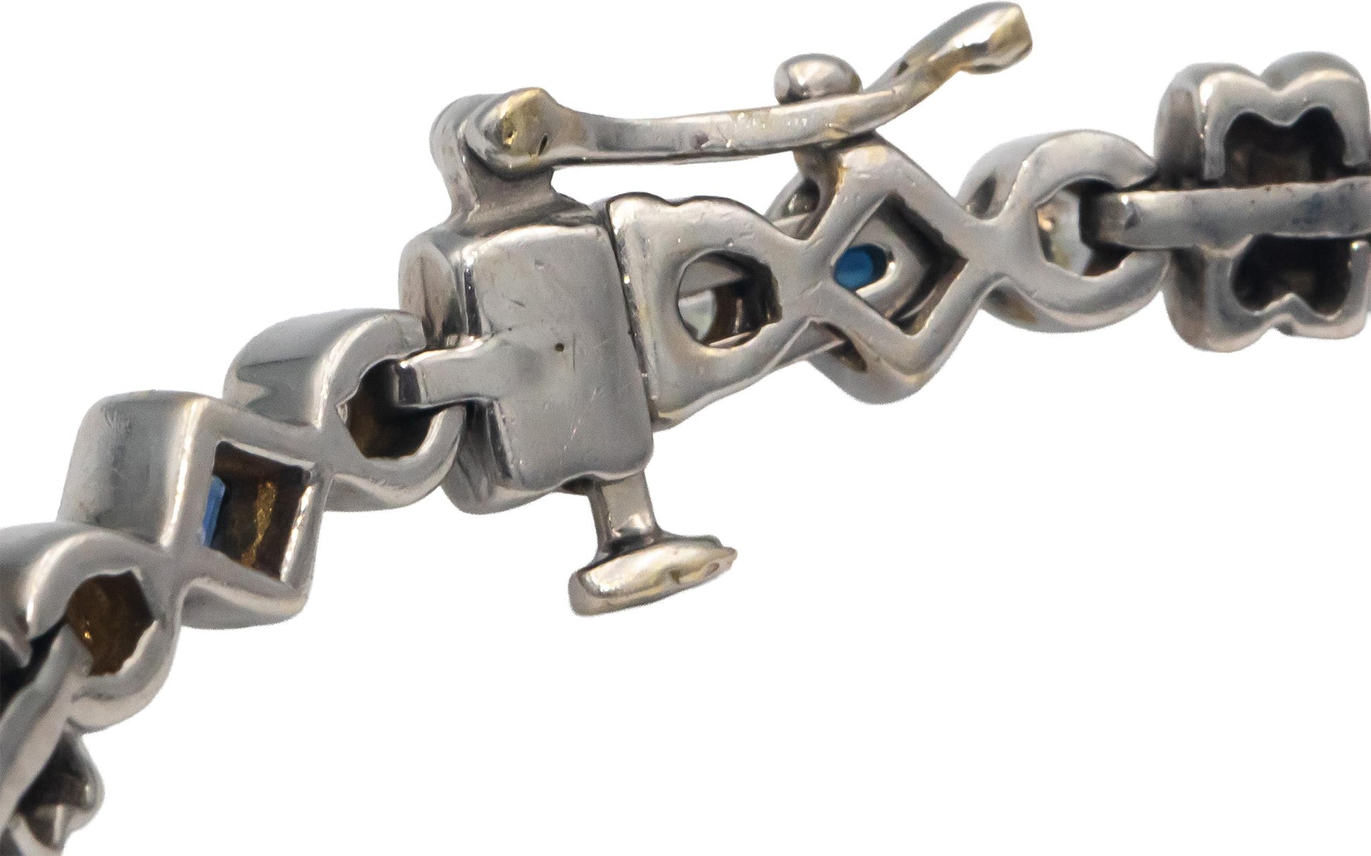 14k White Gold Diamond and Sapphire Fancy Link Bracelet 2.50CT