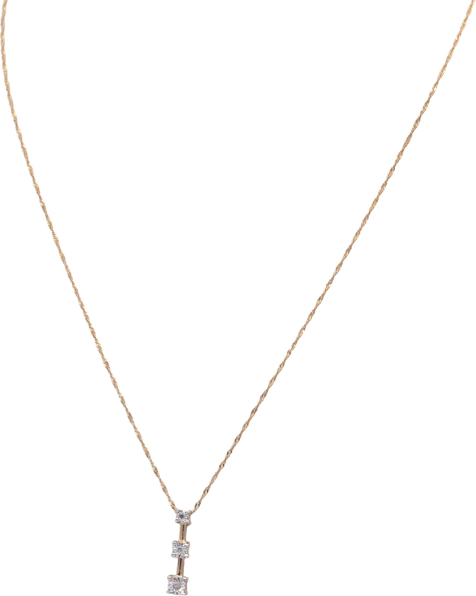 10k Yellow Gold 0.03CT Diamond Past Present Future Pendant Necklace
