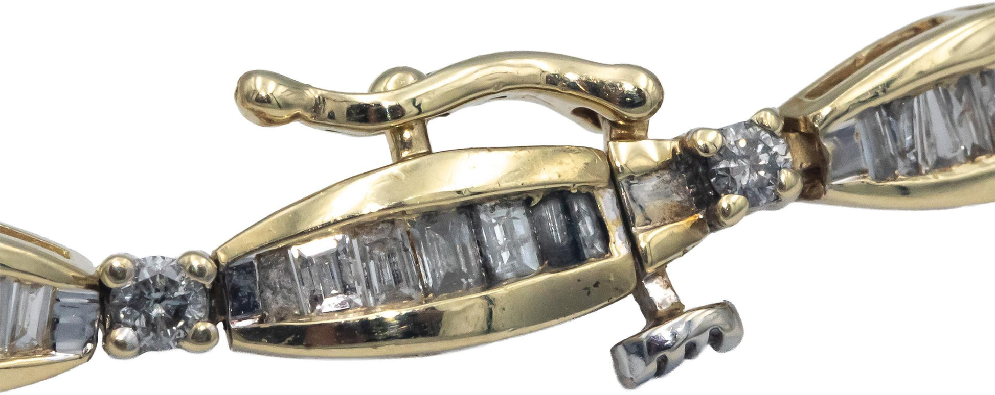 14k Yellow Gold Round & Baguette Cut Diamond Fancy Link Bracelet 3.0CT