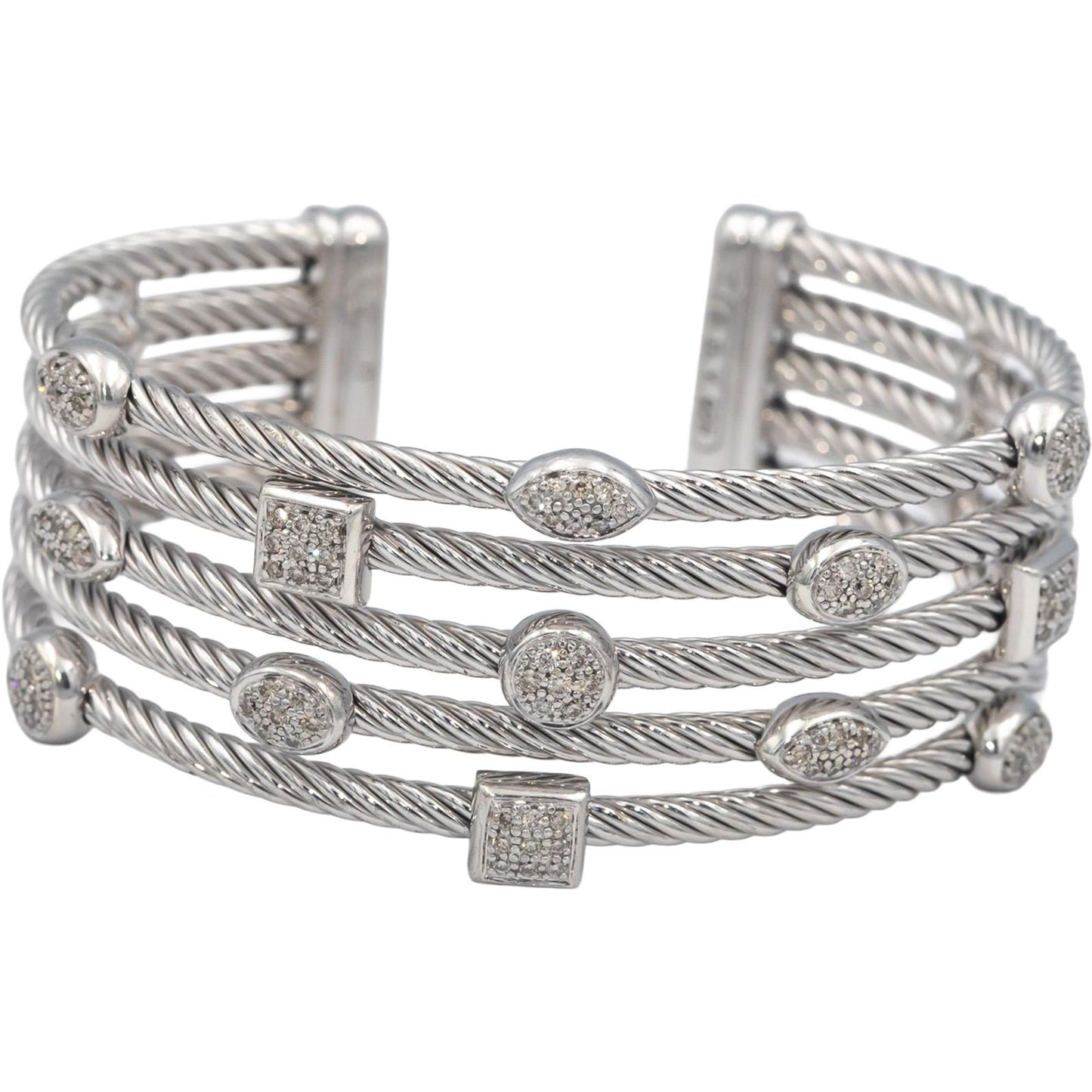 DAVID YURMAN Sterling Silver 0.62CT VS Diamond Confetti Wide Cuff Cable Bracelet