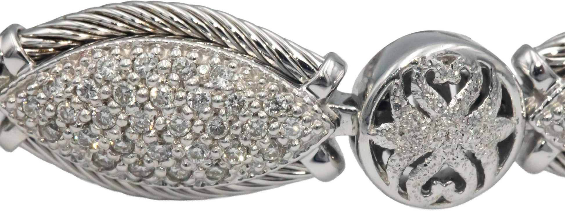 PHILIPPE CHARRIOL 18k White Gold VS Diamond Pave Fancy Link Bracelet 1.10CT