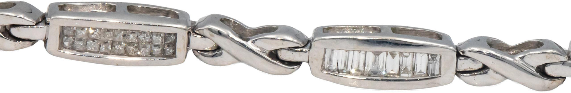 14k White Gold 1.50CT Baguette and Princess Cut Diamond Channel Set Bracelet