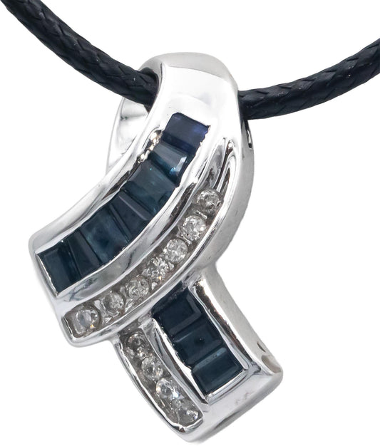 14k White Gold 0.75CT Diamond and Blue Sapphire Pendant Necklace