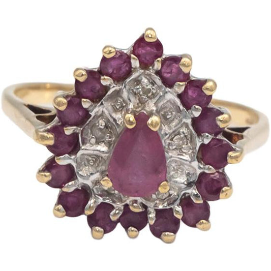 10k Yellow & White Gold 0.75CT Ruby and Diamond Cocktail Ring Size 7.5