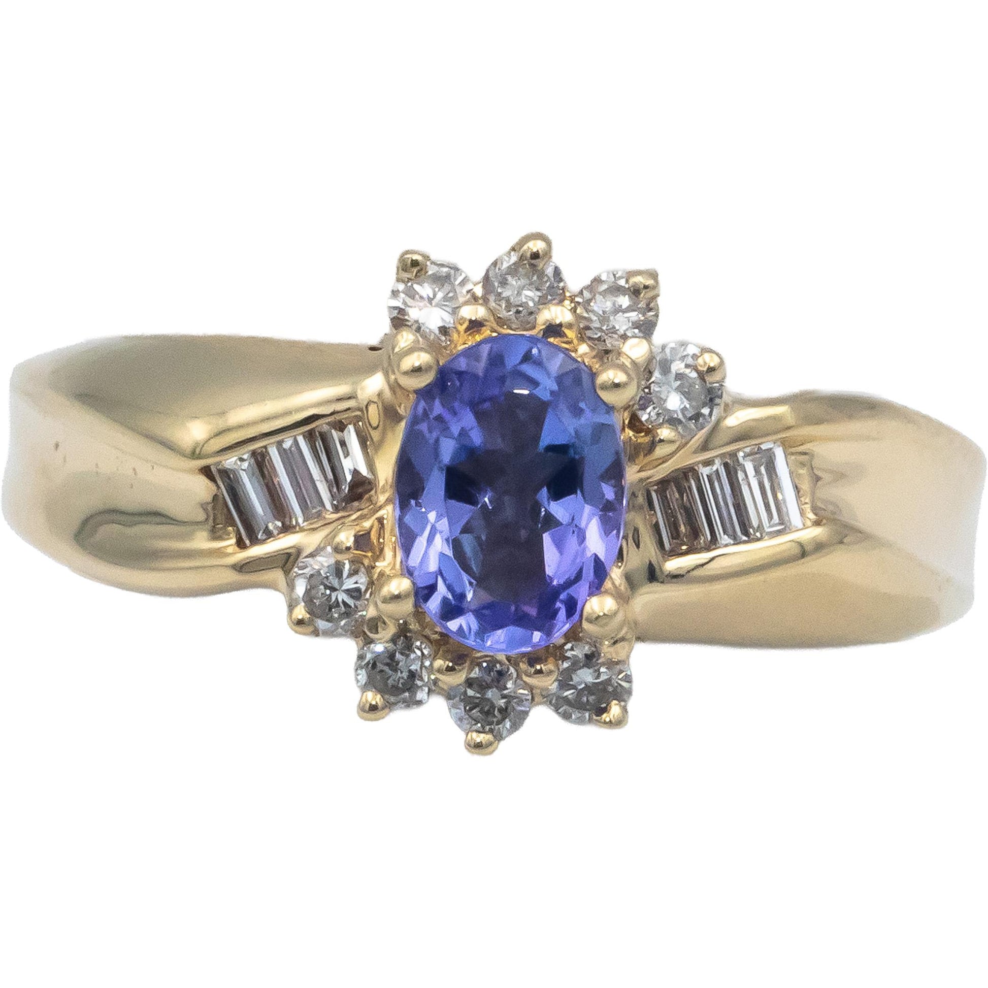 14k Yellow Gold 0.90CT Diamond and Tanzanite Halo Cocktail Ring Size 8