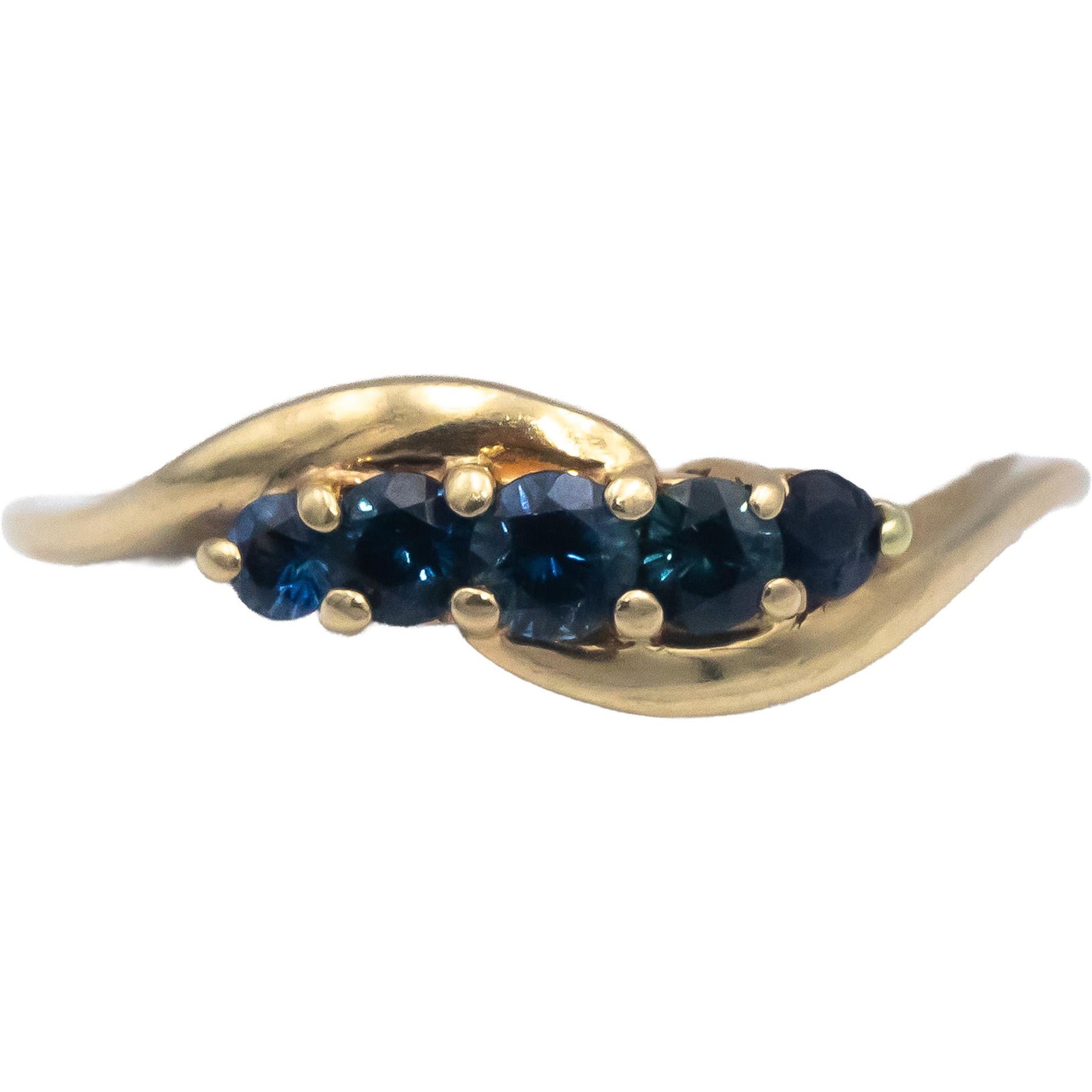 14k Yellow Gold 0.35CT Round Cut Blue Sapphire Band Ring Size 7