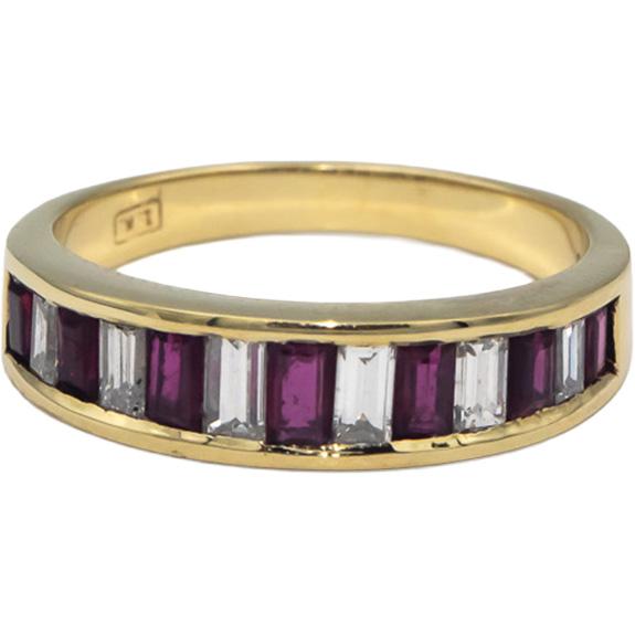 14k Yellow Gold 0.76CT Baguette Cut Channel Set Diamond & Ruby Band Ring Size 7