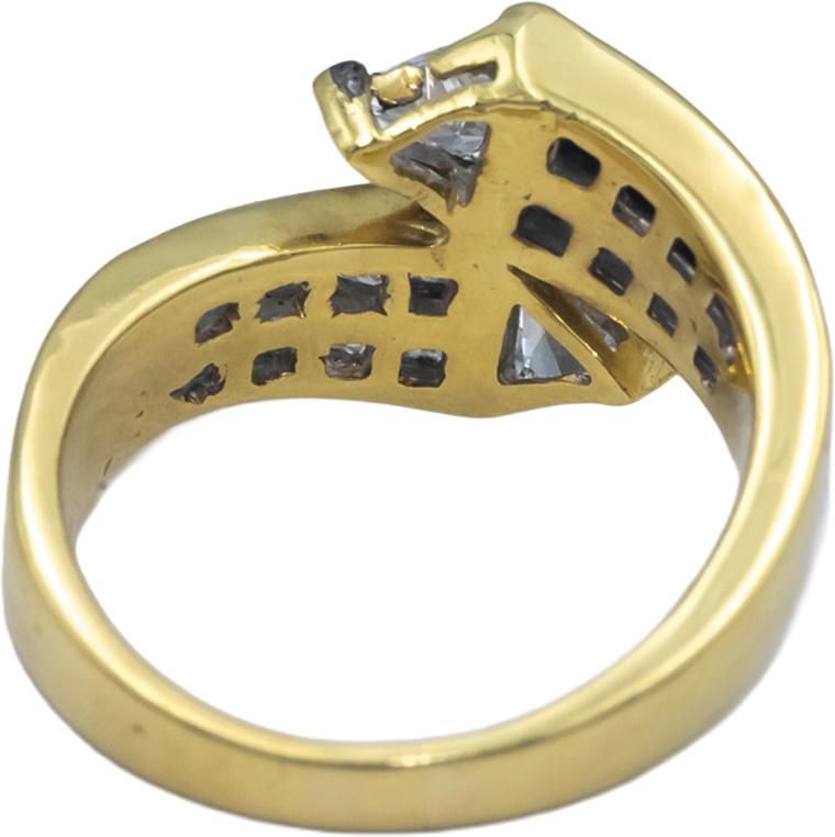 18k Yellow Gold VS Trillion and Princess Diamond Crossover Ring 1.50CT Size 6.25