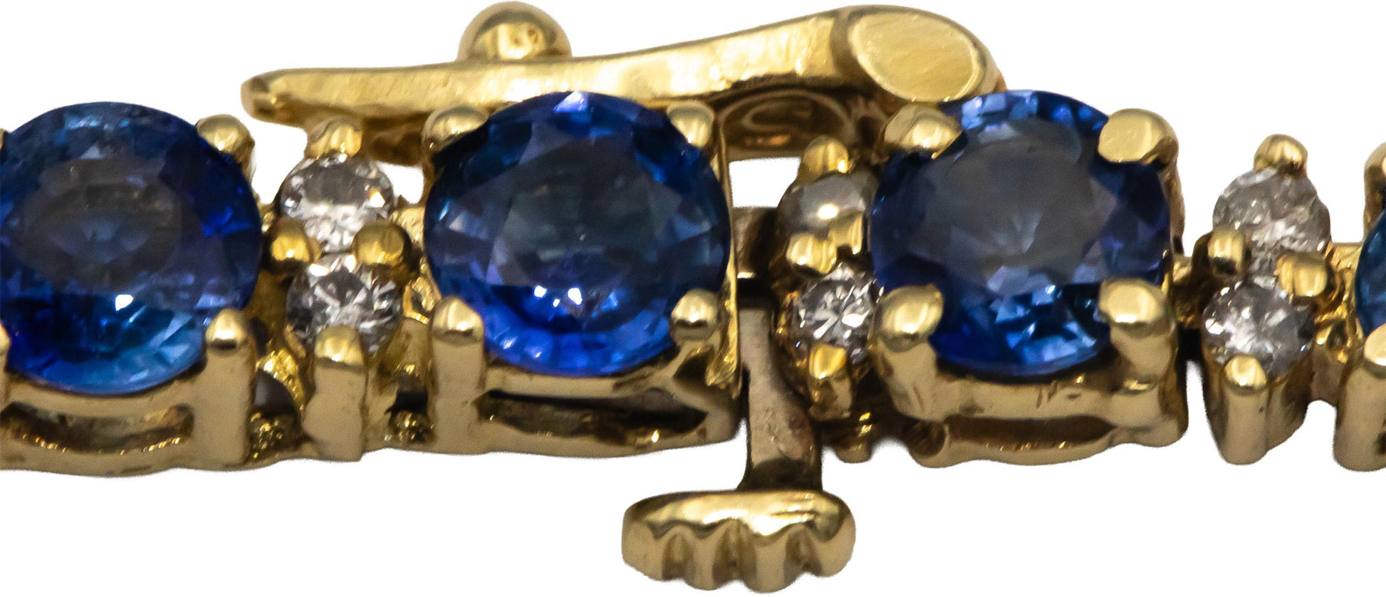 CGL Certified 14k Yellow Gold Diamond & Blue Sapphire Tennis Bracelet 8.90CT
