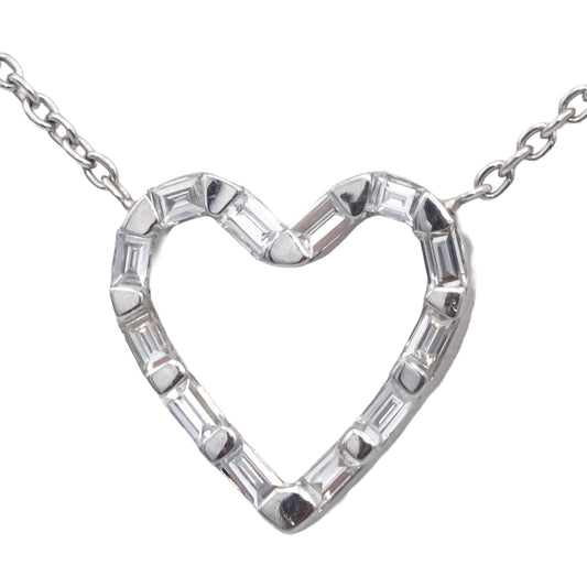 18k White Gold VS Emerald Cut Diamond Bar Set Heart Pendant Necklace 0.20CT