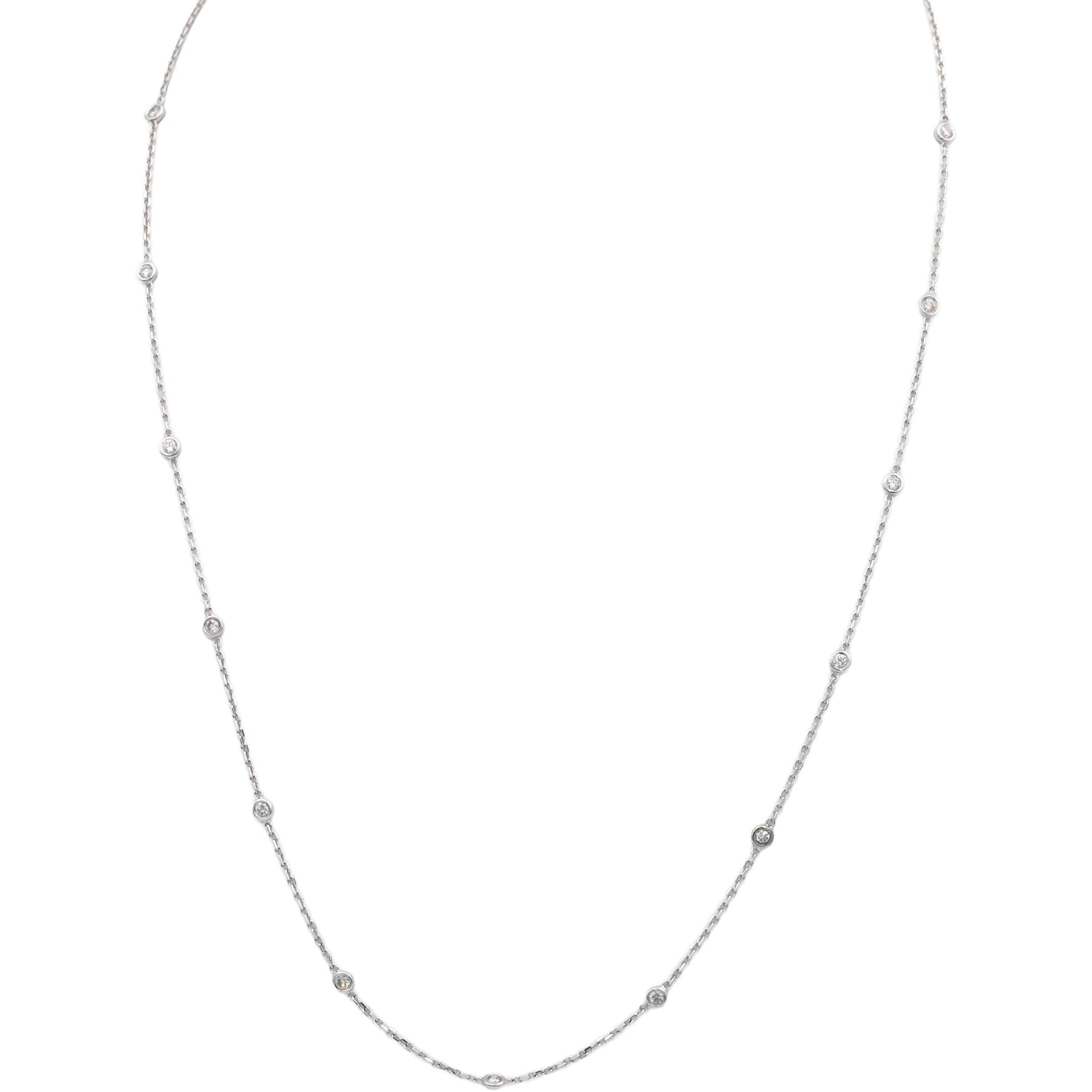 14k White Gold 0.60CT VS Round Cut Diamond By The Yard Necklace Chain