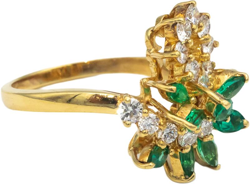 18k Yellow Gold VS Diamond and emerald Cluster Cocktail Ring 2.0CT Size 7