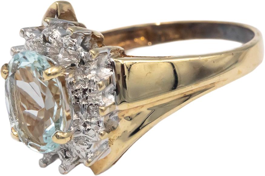 Aquamarine 10k Yellow & White Gold Halo Ring 2.0CT Size 6 w/ Diamond Accents
