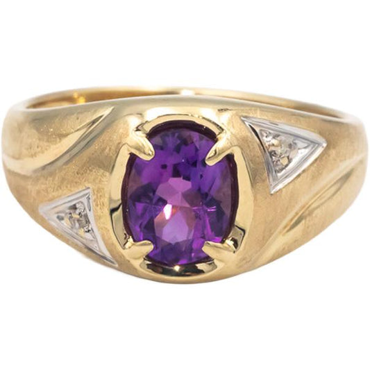 10 Yellow & White Gold Jewelry Amethyst Ring 1.0CT Size 8.75 w/ Diamond Accents