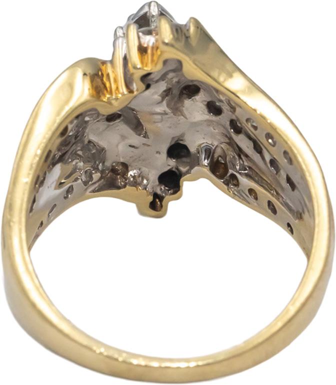 Marquise & Round Diamond 10k Yellow Gold Cocktail Ring 1.0CT Size 7