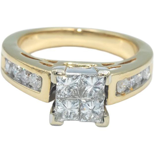 14k Yellow & White Gold Princess & Round Cut Diamond Ring 1.0CT Size 5.25
